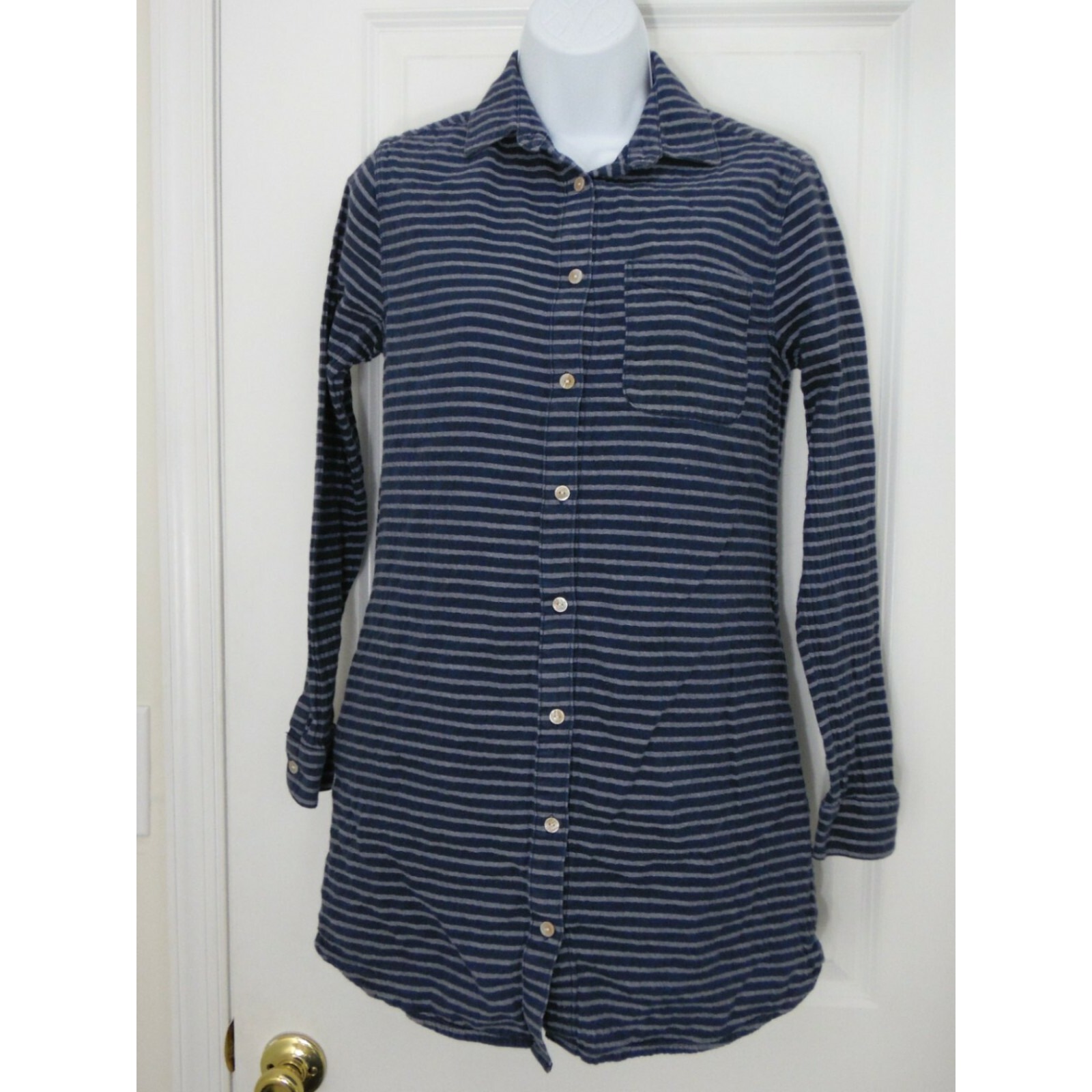 California Tailor Womens Blue Long Sleeve Cotton Striped Shirt Dress Size Xs